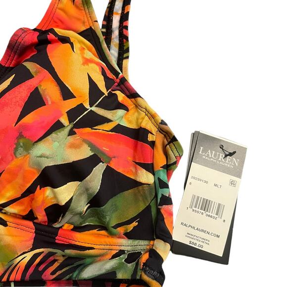 Lauren Ralph Lauren Surplice Underwire Swim Bikini Top Swimsuit Tropical Sz M/8 - Picture 6 of 7